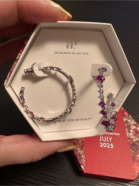 Bomb Party July Birthday 2025 Twinkle in Time Hoop Earrings Ruby on Rhodium